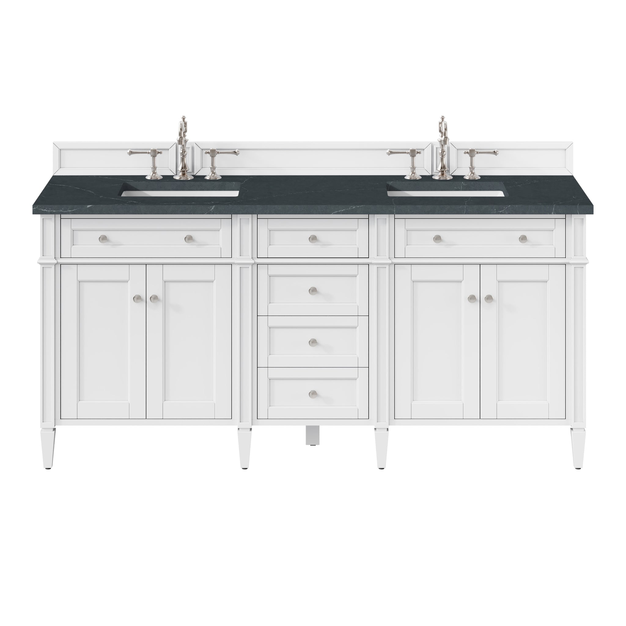 James Martin Brittany 72" Double Bathroom Vanity, Bright White with Charcoal Soapstone countertop