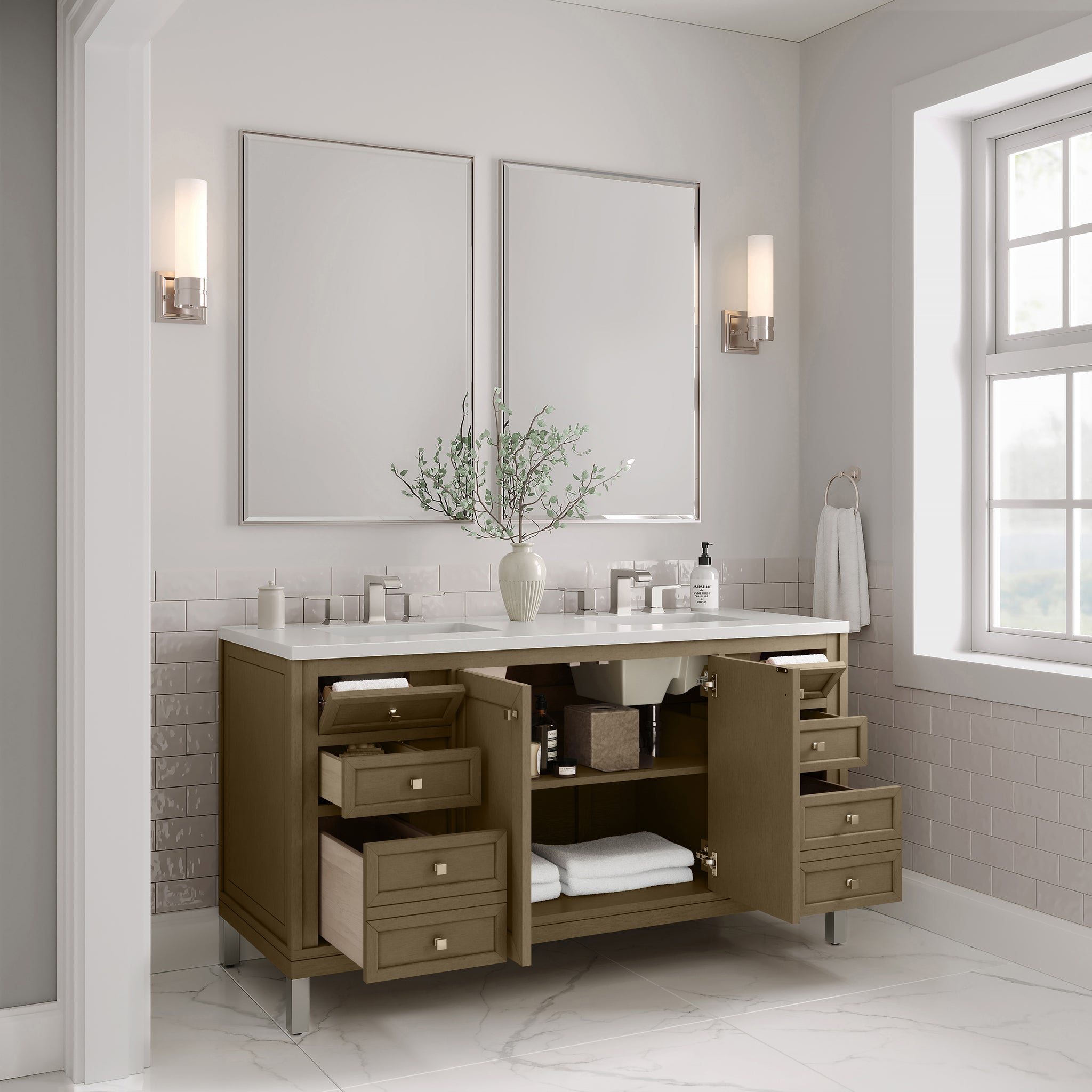 James Martin Chicago 60" Double Bathroom Vanity, Walnut Whisper, view 37