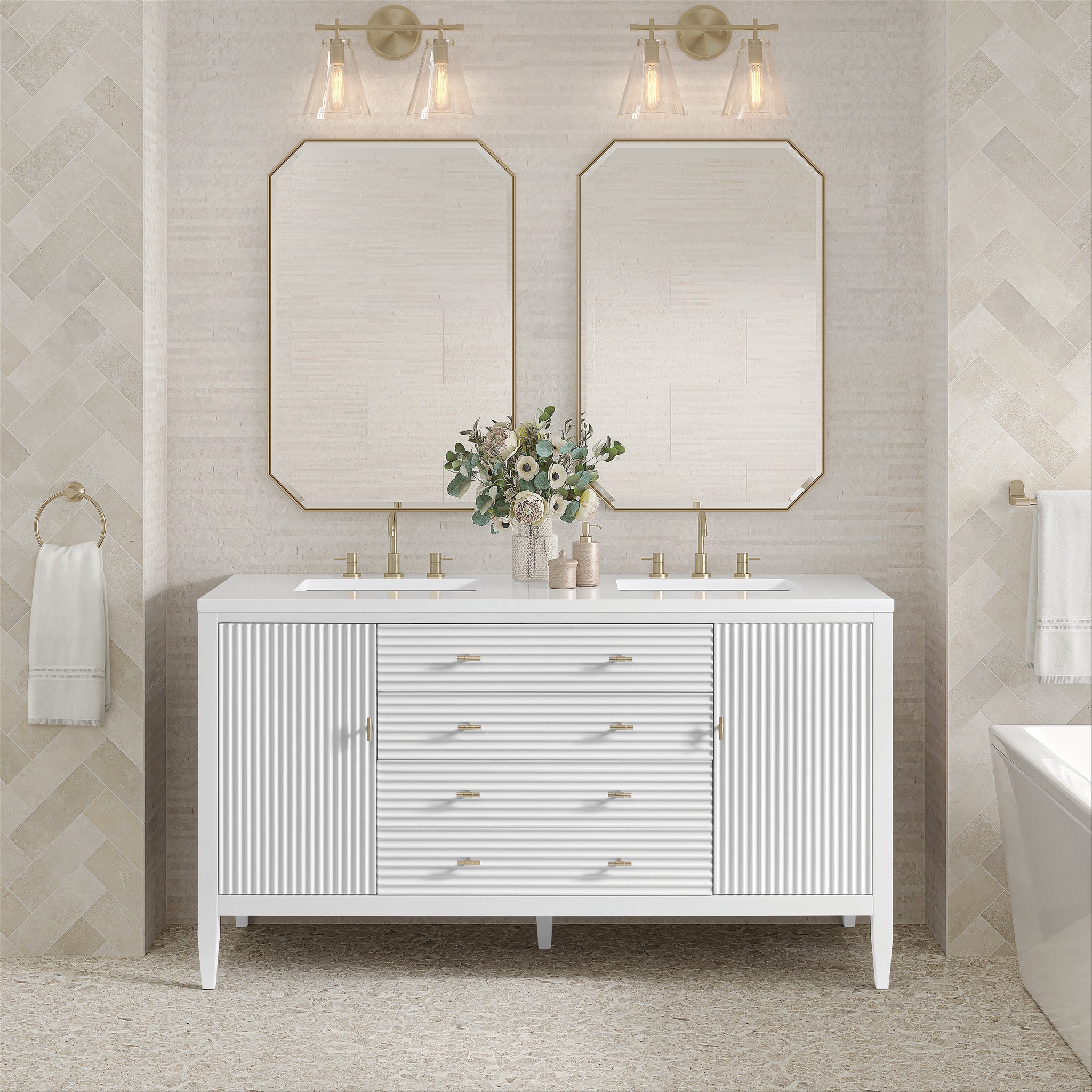 James Martin Myrrin 60" Double Bathroom Vanity, Bright White, view 40