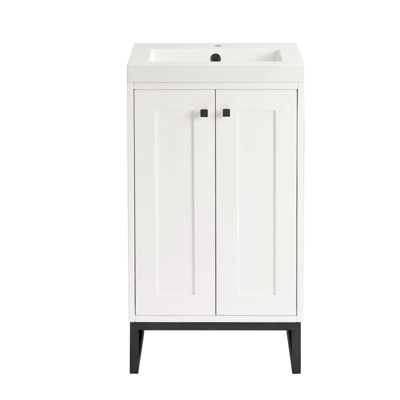 James Martin Chianti 20" Single Bathroom Vanity, Glossy White with White Glossy (Matte Black) countertop