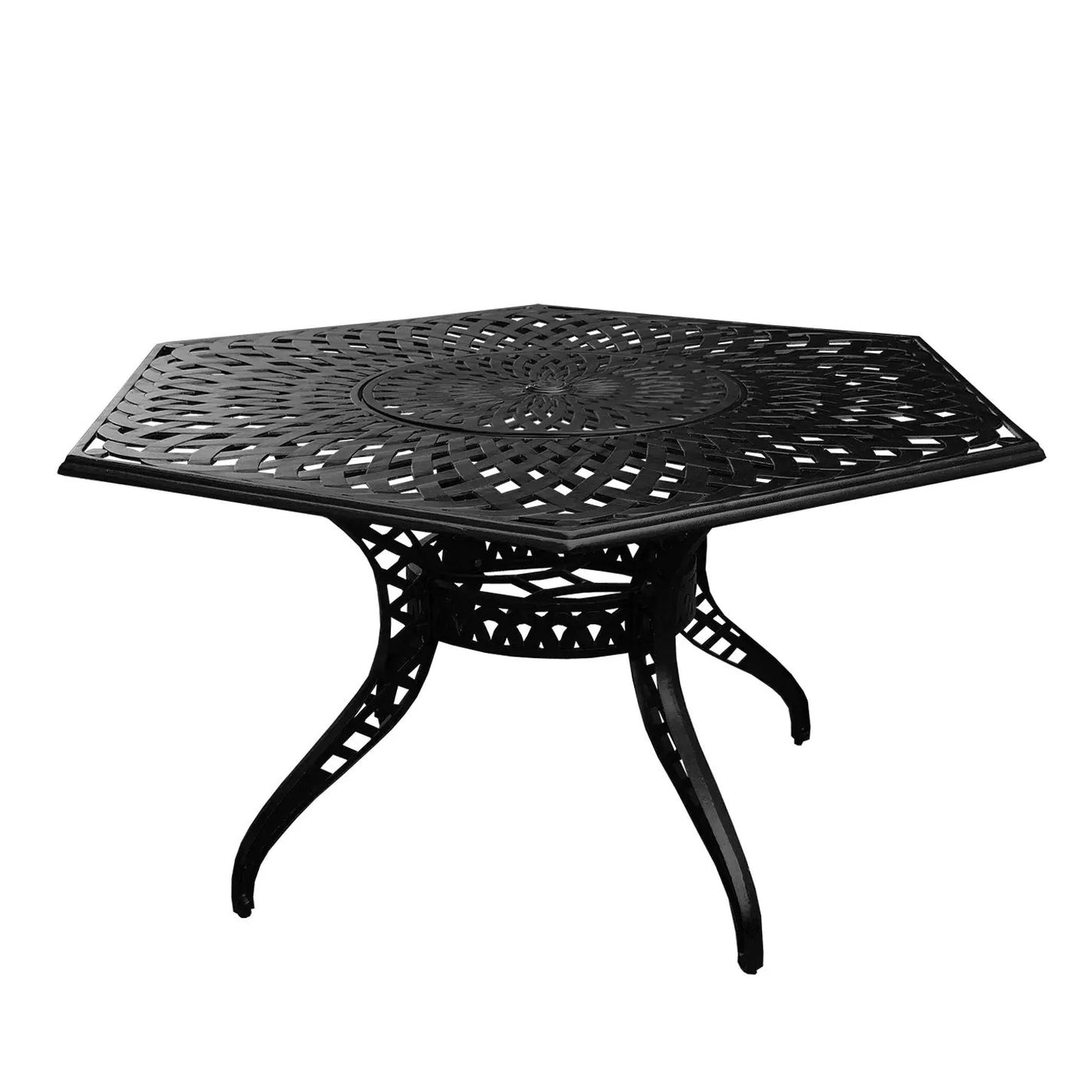 Outdoor Aluminum 7pc Hexagon Patio Dining Set, Lazy Susan, Six Chairs by Sharicks