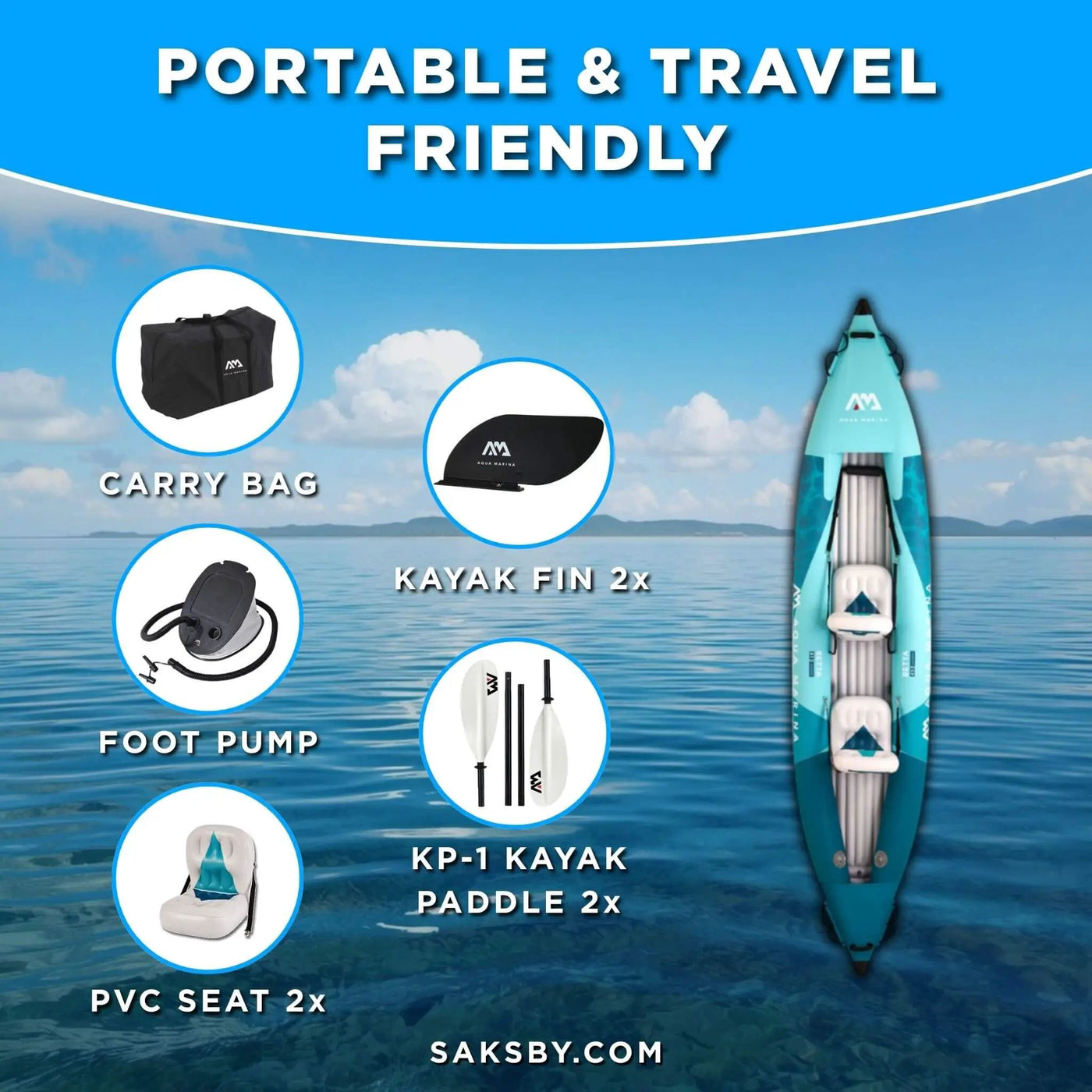 Aqua Marina Betta 14FT 2-Person Inflatable Recreational Kayak With Paddles [BE-412] (SAK01375) by SAKSBY WHOLESALE