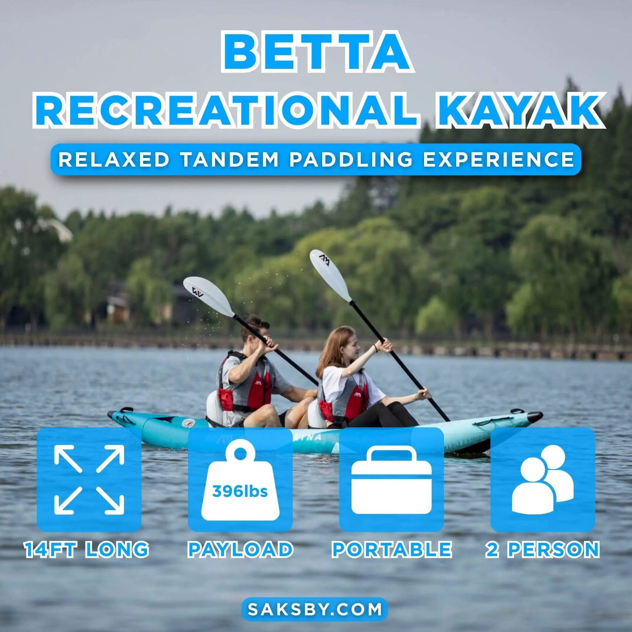 Aqua Marina Betta 14FT 2-Person Inflatable Recreational Kayak With Paddles [BE-412] (SAK01375) by SAKSBY WHOLESALE