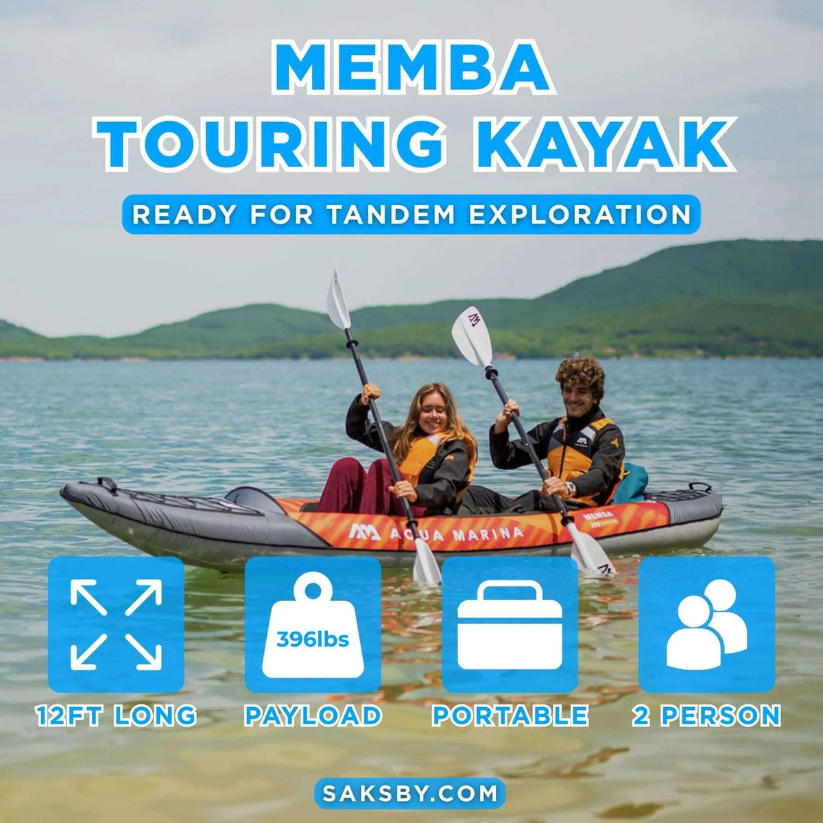 Aqua Marina Memba 390 Premium 12FT 2-Person Touring Kayak With DWF Deck And Paddles [ME-390] (SAK17282) by SAKSBY WHOLESALE