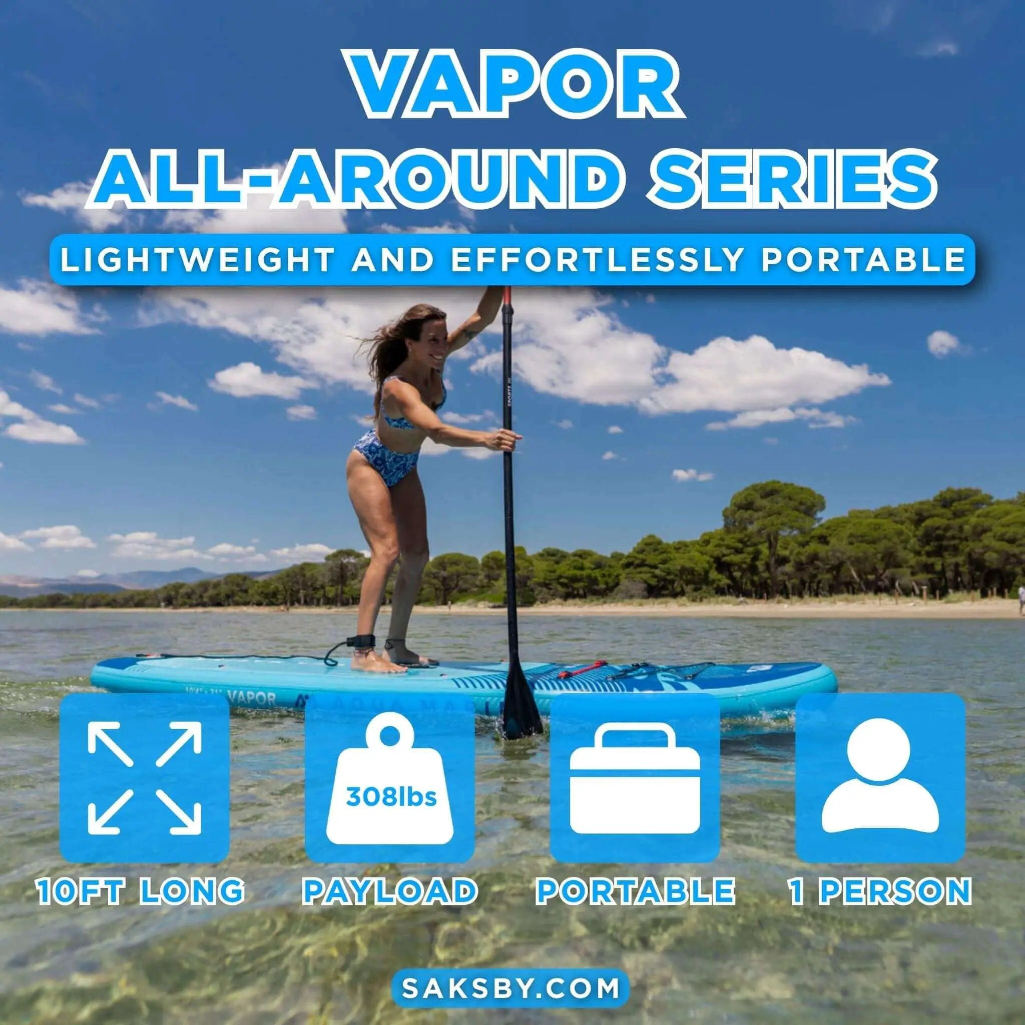 Aqua Marina Vapor 10FT All-Around SUP W/ Sand Ripple Grooved EVA Footpad [BT-23VAP] (SAK60532) by SAKSBY WHOLESALE