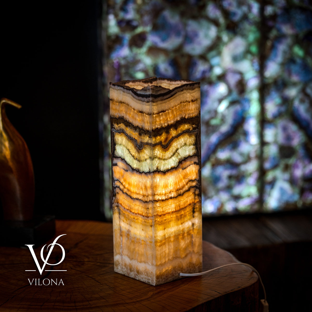 Aqua Onyx Table Lamp - Small - (18" Tall, 6x6" Live Edge Square #6), photo 5 of 5