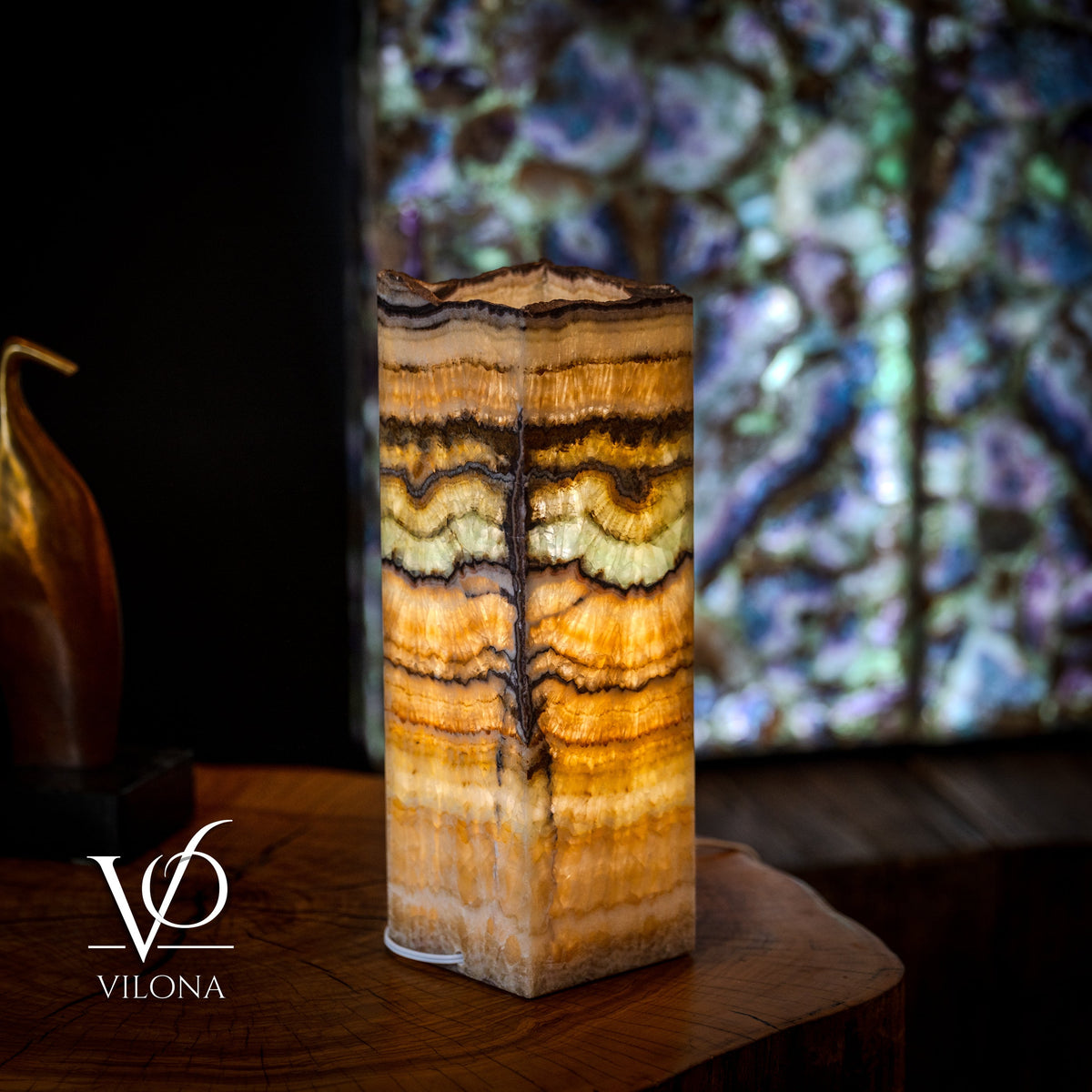 Aqua Onyx Table Lamp - Small - (18" Tall, 6x6" Live Edge Square #6), photo 3 of 5