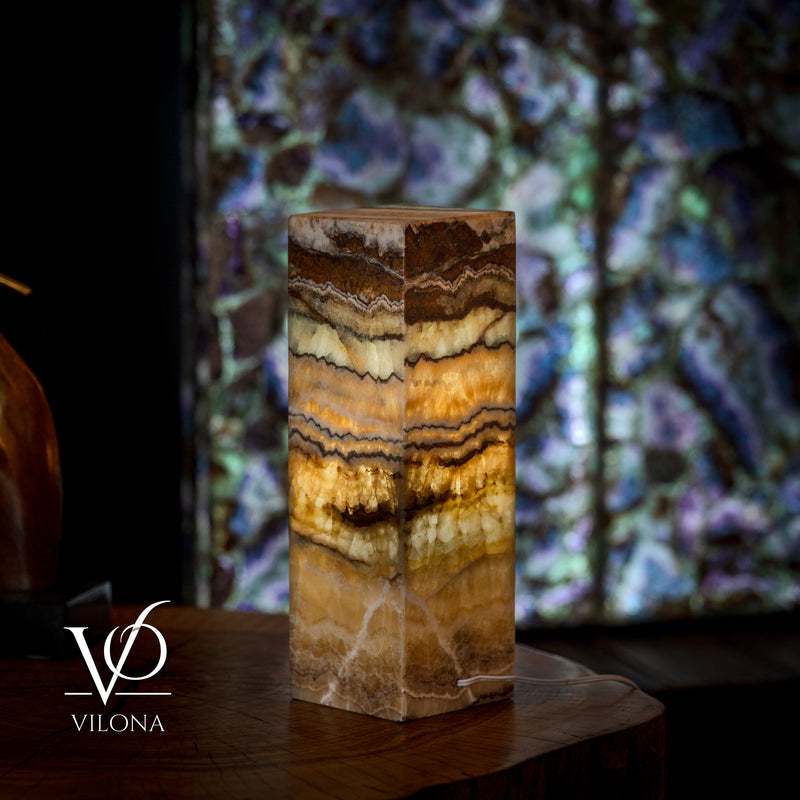 Aqua Onyx Table Lamp - Small - (18" Tall, 6x6" Closed Top Square #67), photo 4 of 5