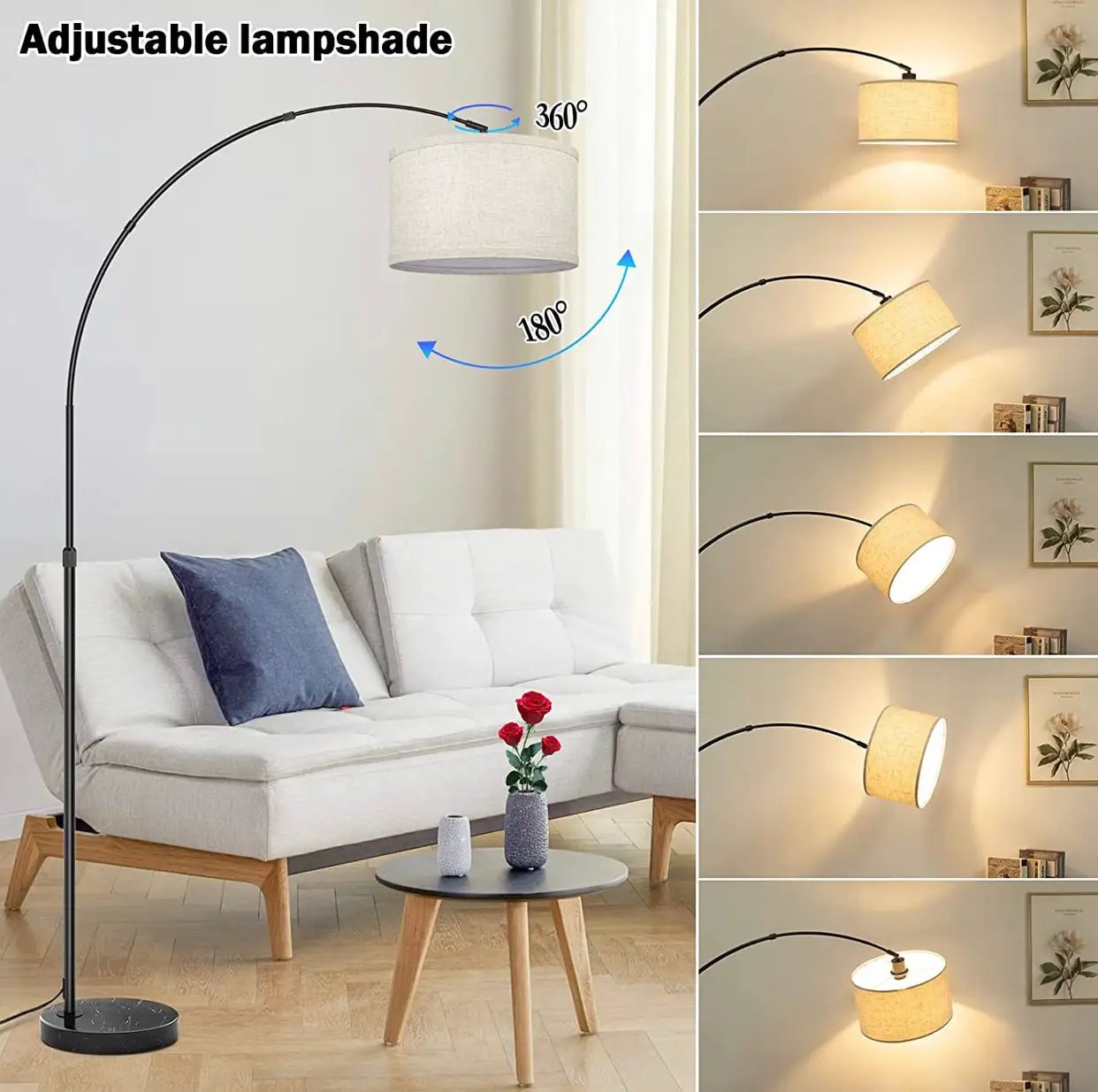 Arc Floor Lamp Modern Standing Lamp for Living Room Dimmable 74” Tall by Outdoor Solar Outlet