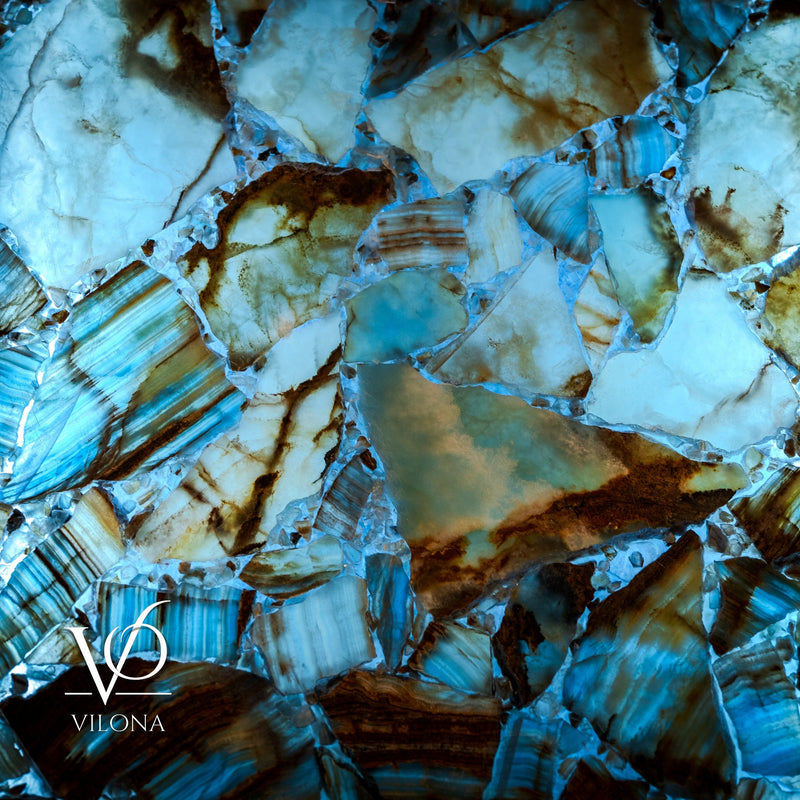 Argentina Blue Onyx Mosaic Wall Panels | Luxury Backlit Stone Wall Art, photo 3 of 9