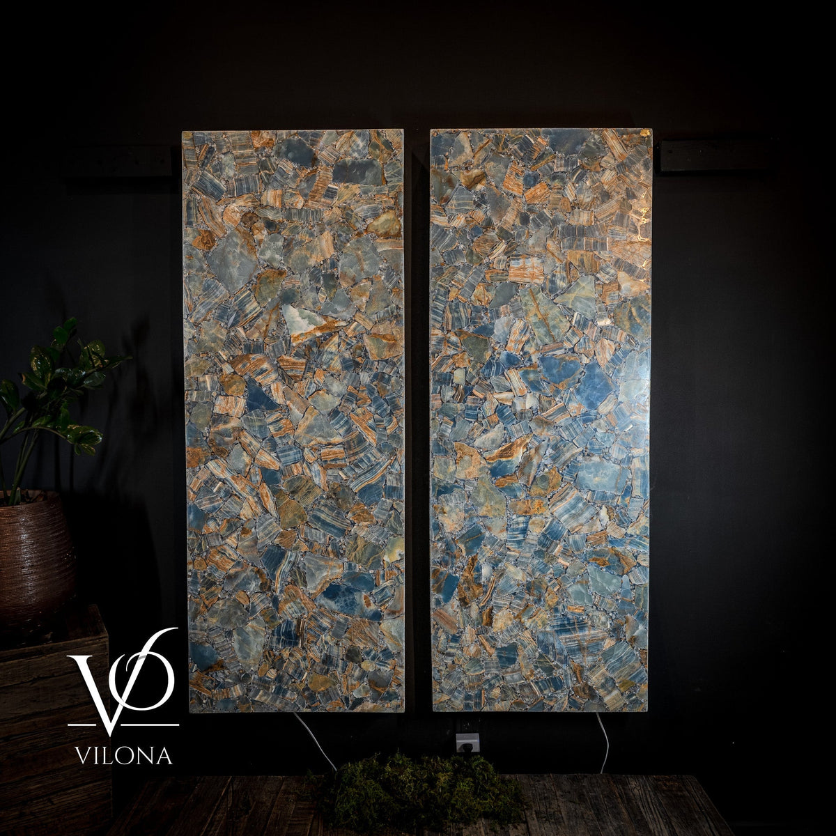 Argentina Blue Onyx Mosaic Wall Panels | Luxury Backlit Stone Wall Art, photo 5 of 9