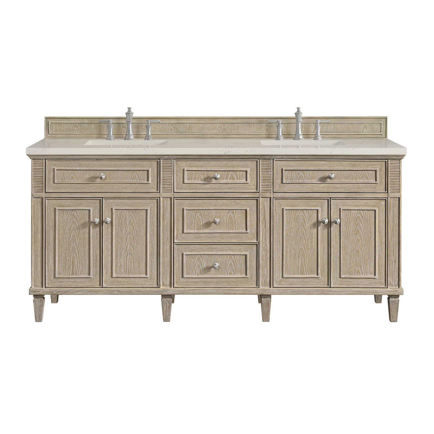 James Martin Lorelai 72" Double Bathroom Vanity, Whitewashed Oak with Siberian countertop