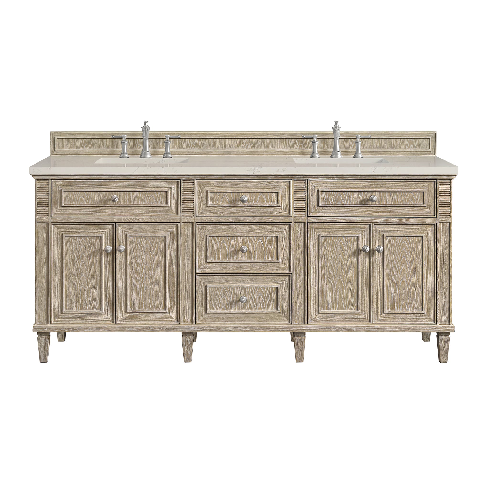 James Martin Lorelai 72" Double Bathroom Vanity, Whitewashed Oak with Siberian countertop