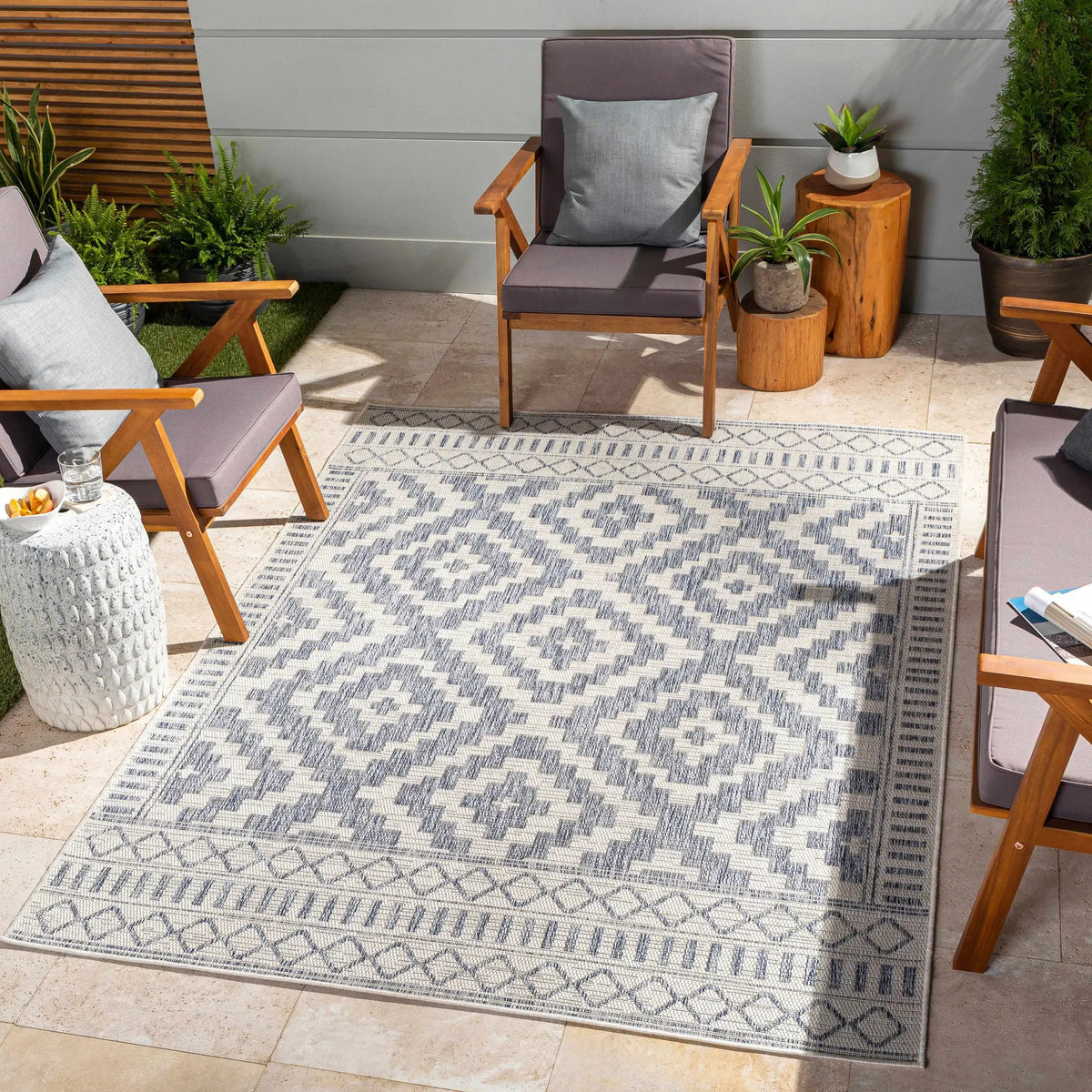 Kabala Dark Blue Outdoor Area Rug - Clearance, installed in a room