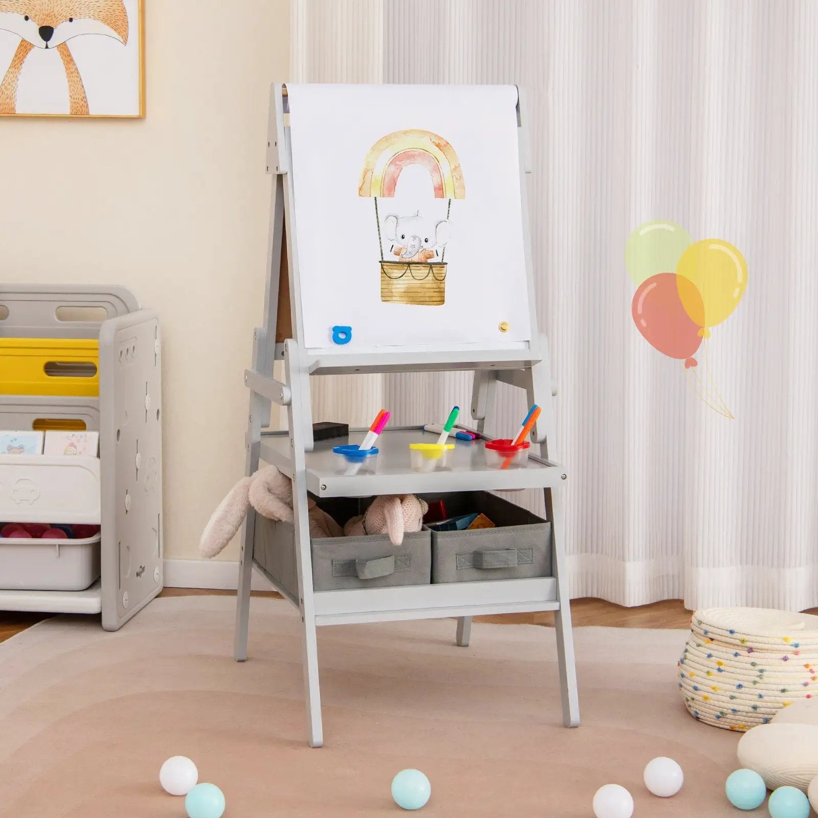 3-in-1 Art Easel for Kids with Magnetic Chalkboard and Whiteboard-Gray by DirectDeals