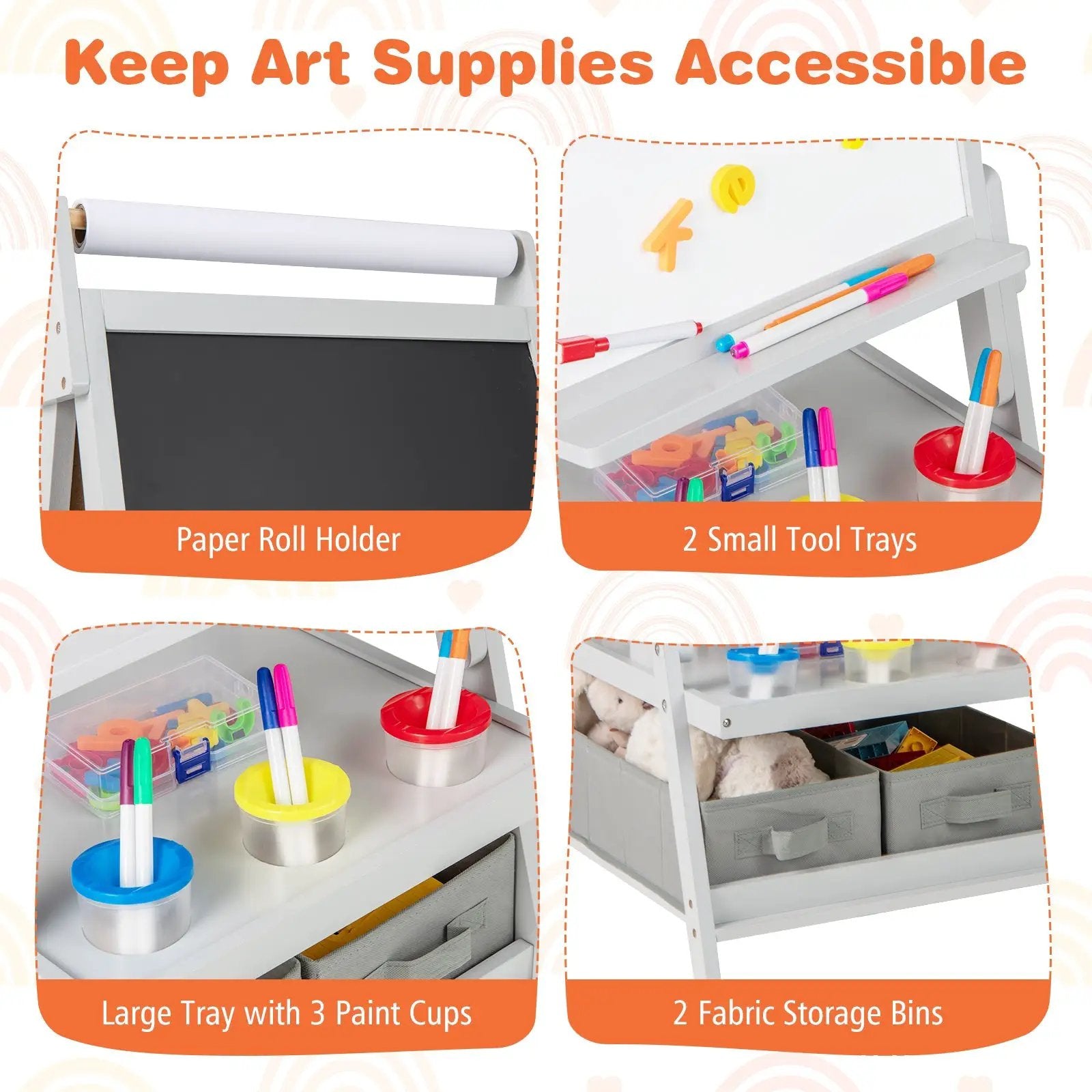 3-in-1 Art Easel for Kids with Magnetic Chalkboard and Whiteboard-Gray by DirectDeals