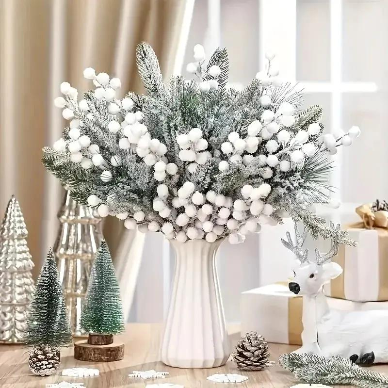 Artificial Berries and Cedar Branches in White Frost Color by House Of Avana
