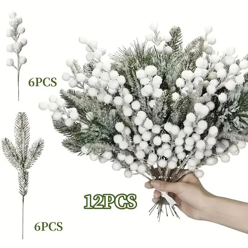 Artificial Berries and Cedar Branches in White Frost Color by House Of Avana