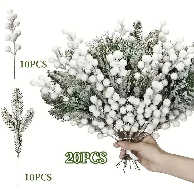 Artificial Berries and Cedar Branches in White Frost Color by House Of Avana