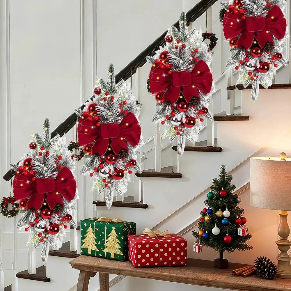 Artificial Christmas Wreath 60cm Non-Luminous Staircase Hanging Decoration by House Of Avana