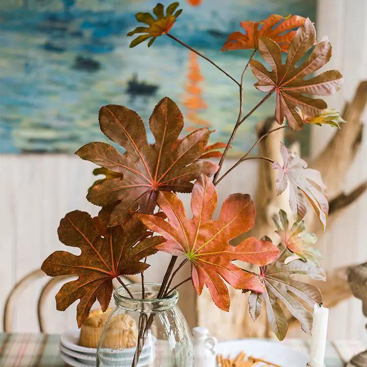 Artificial Fatsia Leaf in Autumn Red 32" Tall Faux by RusticReach