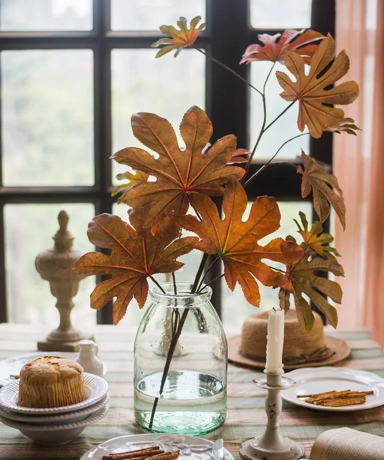 Artificial Fatsia Leaf in Autumn Red 32" Tall Faux by RusticReach