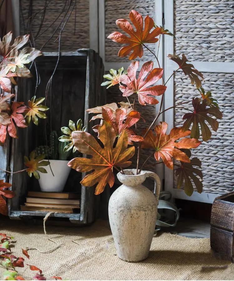 Artificial Fatsia Leaf in Autumn Red 32" Tall Faux by RusticReach