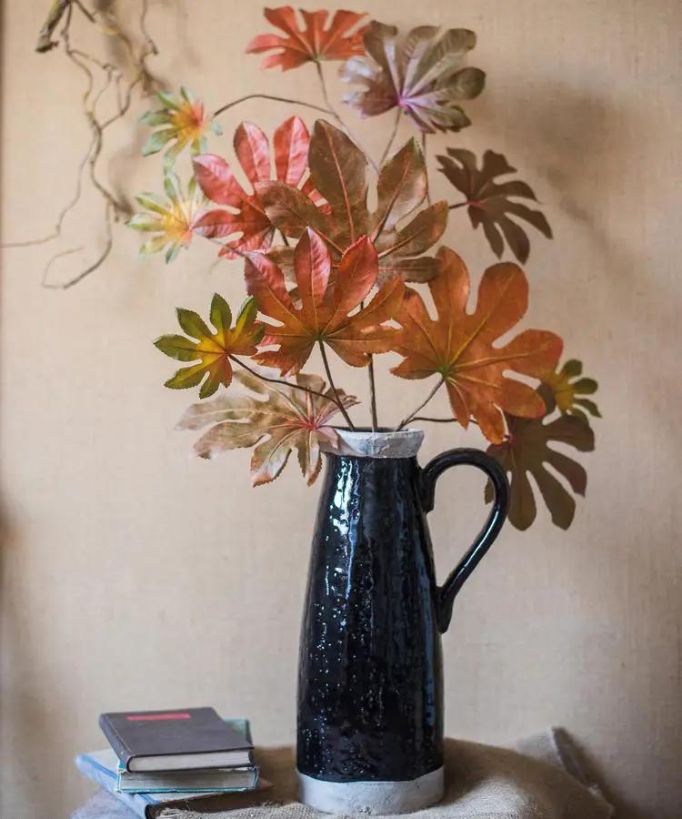 Artificial Fatsia Leaf in Autumn Red 32" Tall Faux by RusticReach