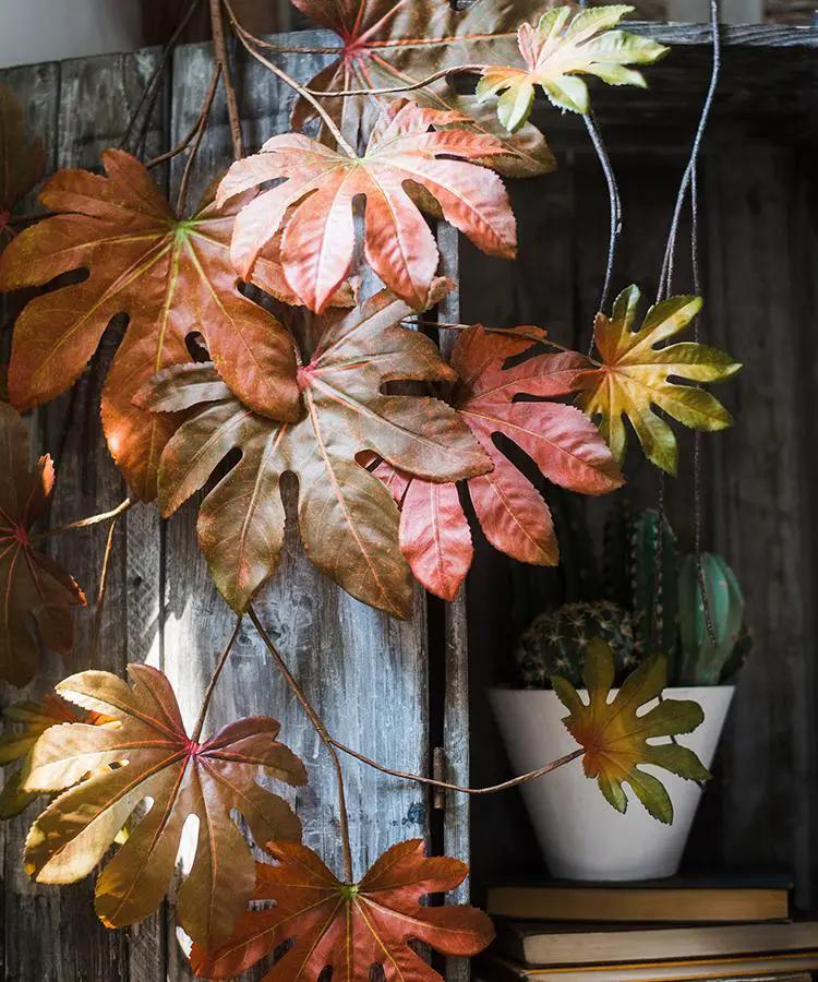 Artificial Fatsia Leaf in Autumn Red 32" Tall Faux by RusticReach