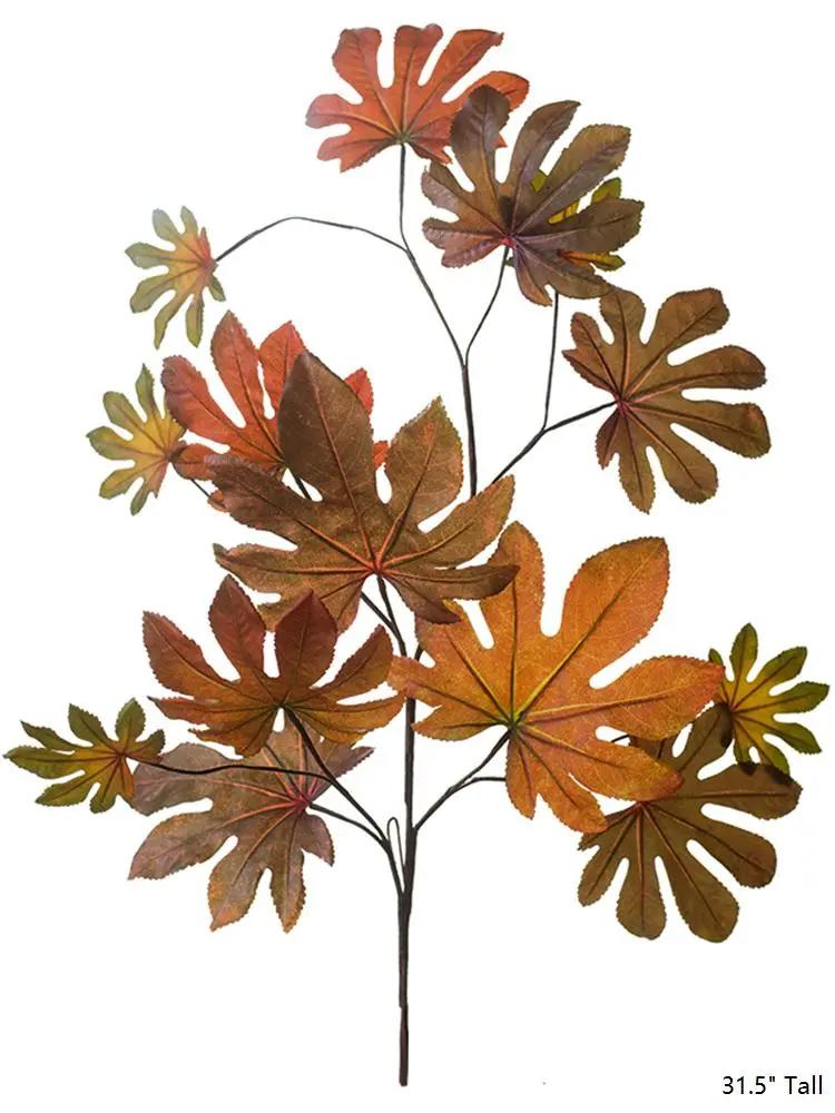 Artificial Fatsia Leaf in Autumn Red 32" Tall Faux by RusticReach