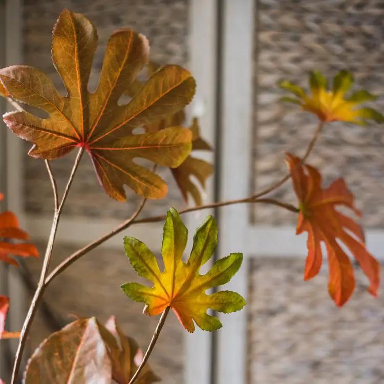 Artificial Fatsia Leaf in Autumn Red 32" Tall Faux by RusticReach