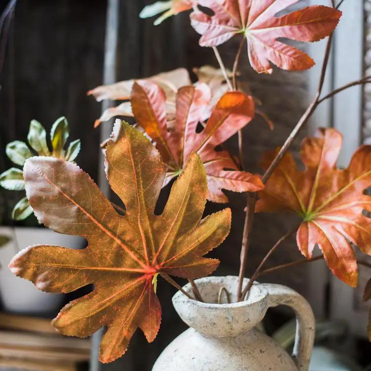 Artificial Fatsia Leaf in Autumn Red 32" Tall Faux by RusticReach