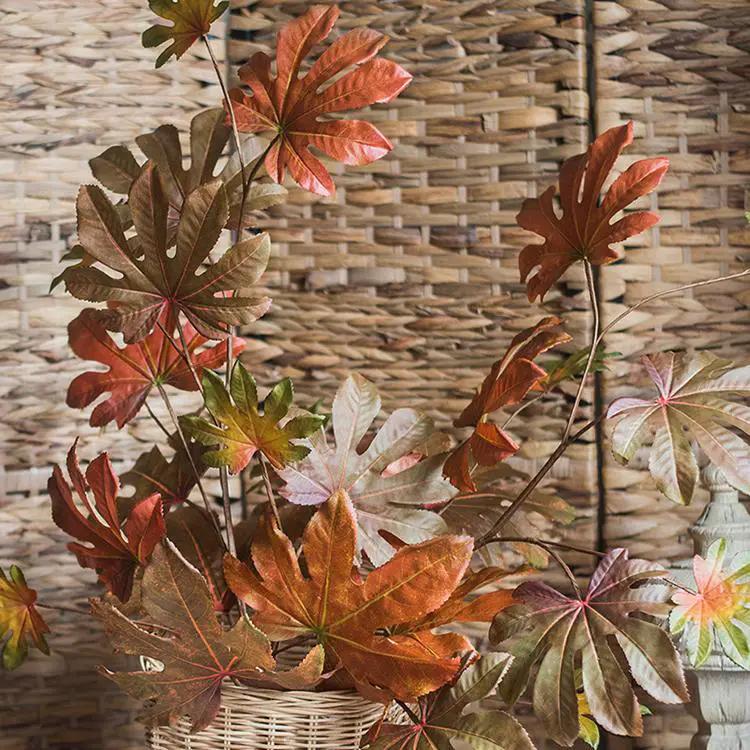 Artificial Fatsia Leaf in Autumn Red 32" Tall Faux by RusticReach