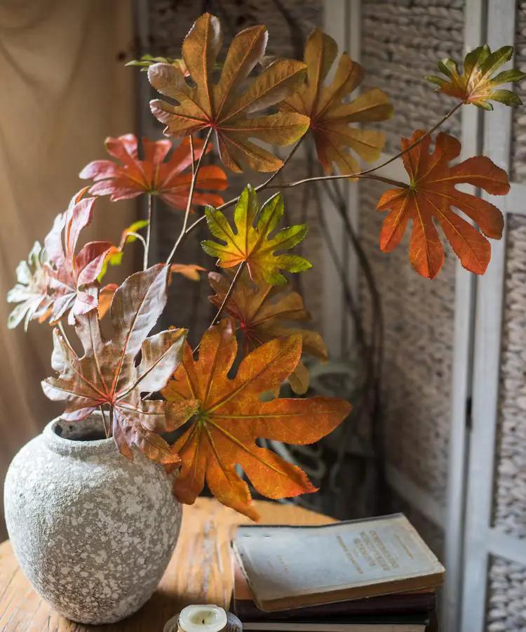 Artificial Fatsia Leaf in Autumn Red 32" Tall Faux by RusticReach