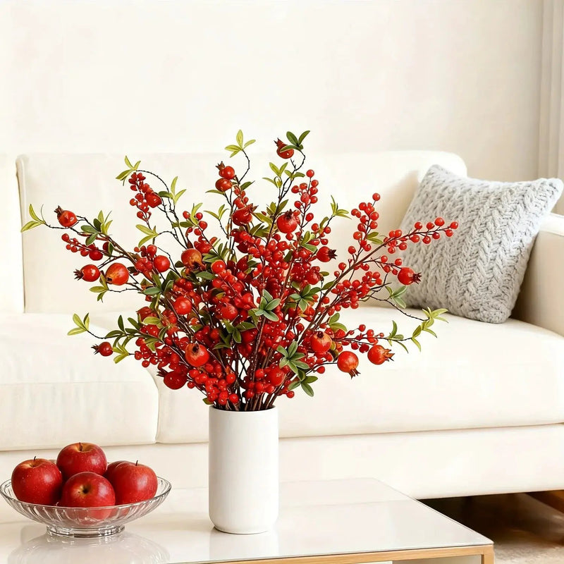 Artificial Floral Pomegranate Decoration with Red Winterberry Berries and Dark Stems by House Of Avana