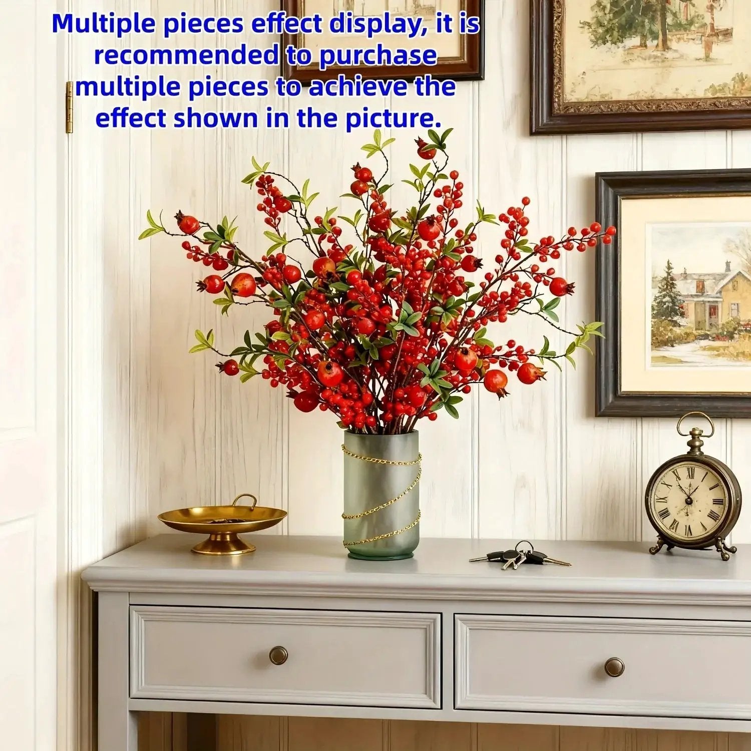 Artificial Floral Pomegranate Decoration with Red Winterberry Berries and Dark Stems by House Of Avana