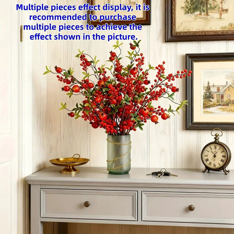 Artificial Floral Pomegranate Decoration with Red Winterberry Berries and Dark Stems by House Of Avana