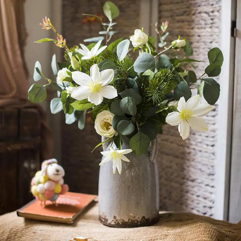 Artificial Flower Bouquet Clematis Flower in Greenery 20" Tall by RusticReach