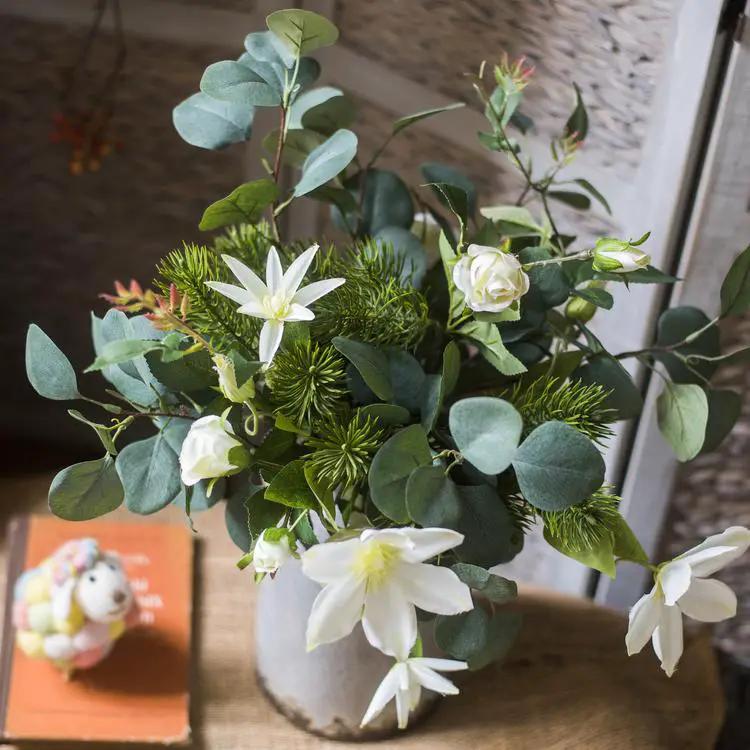 Artificial Flower Bouquet Clematis Flower in Greenery 20" Tall by RusticReach