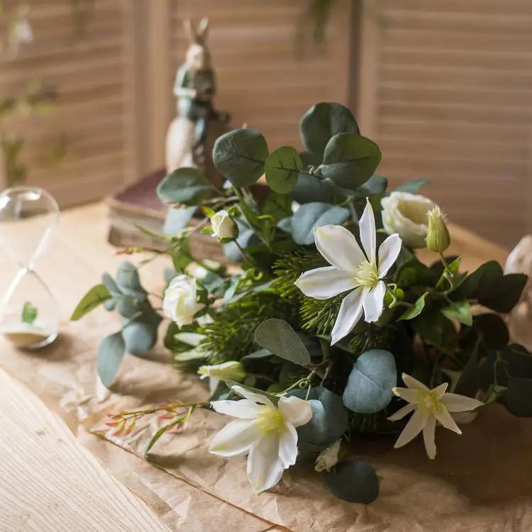 Artificial Flower Bouquet Clematis Flower in Greenery 20" Tall by RusticReach