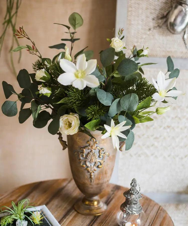 Artificial Flower Bouquet Clematis Flower in Greenery 20" Tall by RusticReach