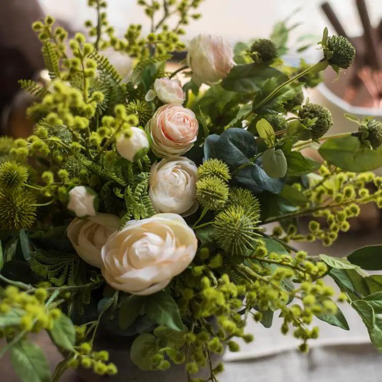 Artificial Flower Bouquet Greenery White Rose Bouquet 13" Tall by RusticReach