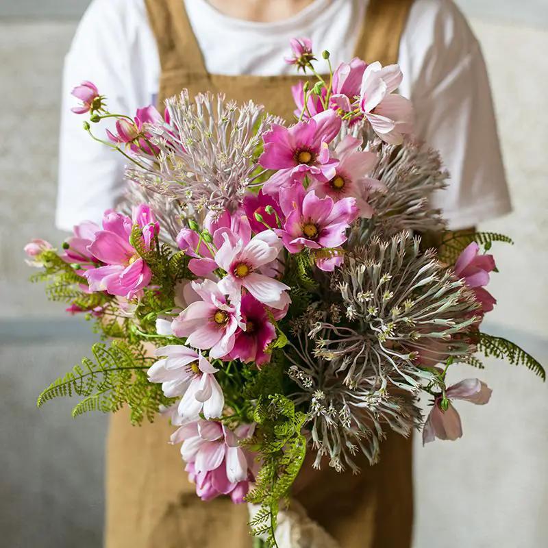Artificial Silk Flower Bouquet Pink Daisy 20" Tall by RusticReach
