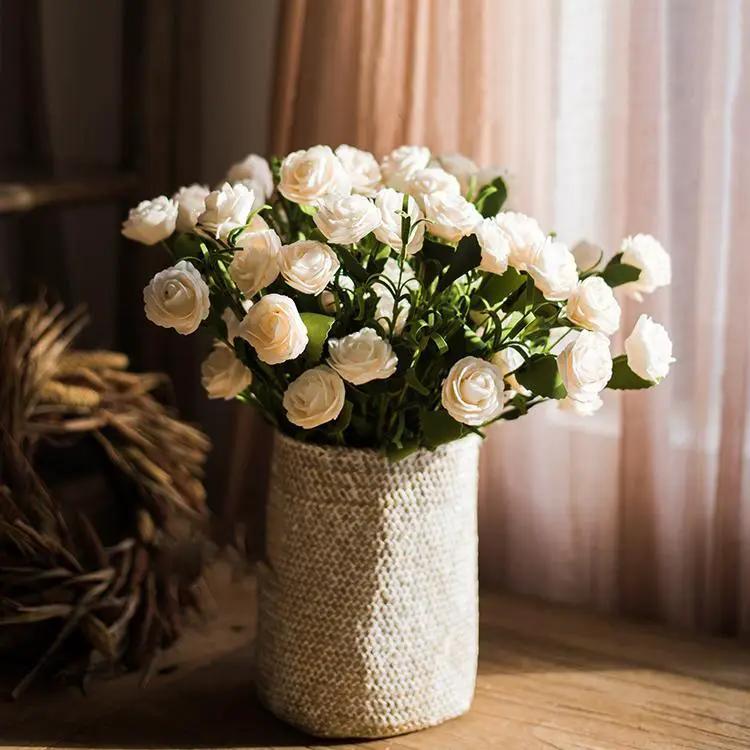 Artificial Flower Eco PE Camellia Bloom Stem Set in White 16" Tall by RusticReach
