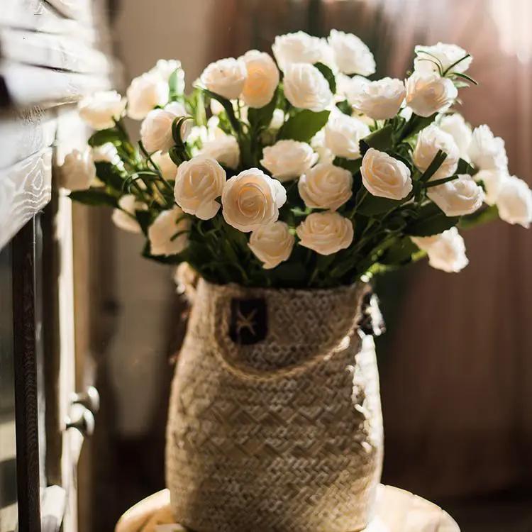 Artificial Flower Eco PE Camellia Bloom Stem Set in White 16" Tall by RusticReach