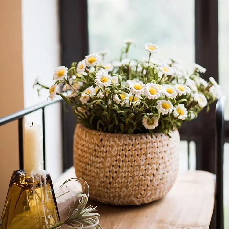 Faux Silk Artificial Flower Eco PE Small Daisy Stem Set in White 15" Tall by RusticReach