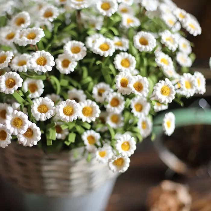 Faux Silk Artificial Flower Eco PE Small Daisy Stem Set in White 15" Tall by RusticReach