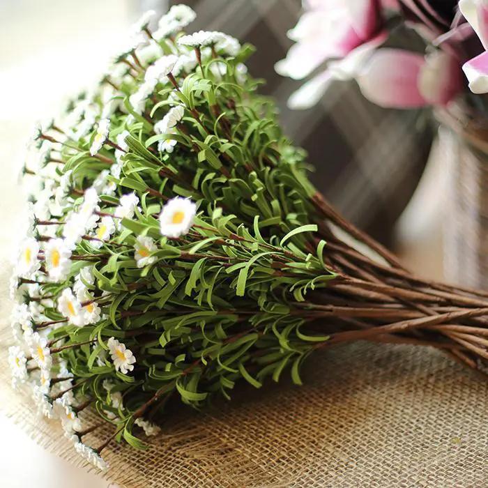 Faux Silk Artificial Flower Eco PE Small Daisy Stem Set in White 15" Tall by RusticReach