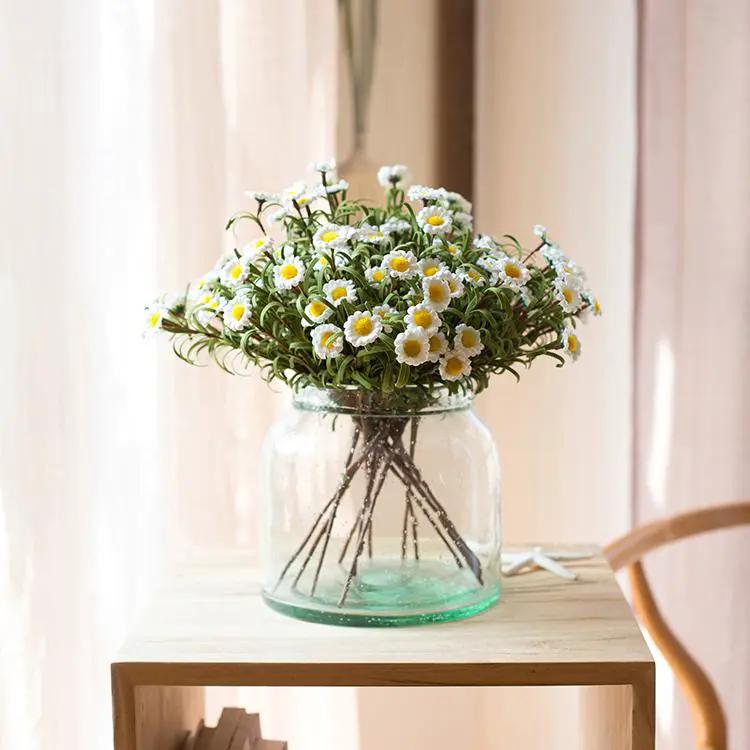 Faux Silk Artificial Flower Eco PE Small Daisy Stem Set in White 15" Tall by RusticReach