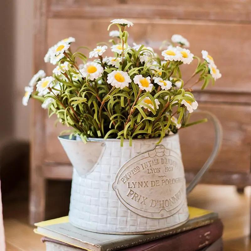 Faux Silk Artificial Flower Eco PE Small Daisy Stem Set in White 15" Tall by RusticReach